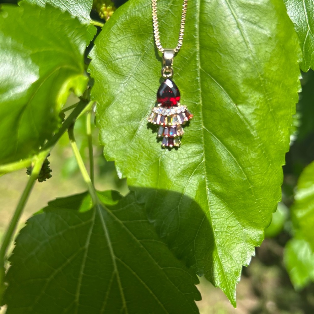 Red and Silver Teardrop Necklace with Sparkling Accents - Picture 4 of 4